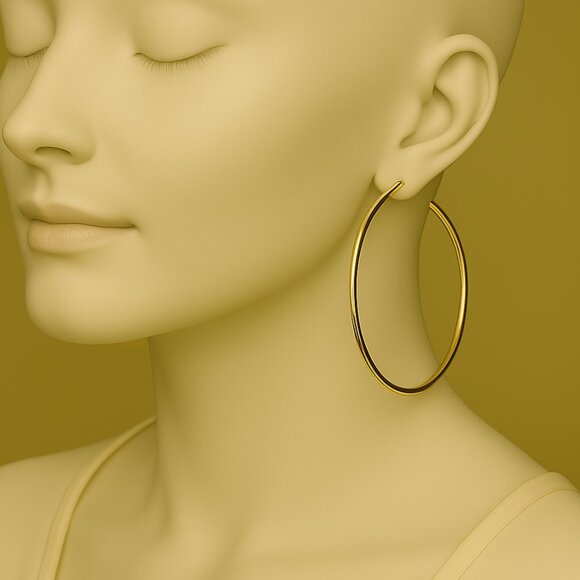 BOLD Elements Gold-Tone 2" Open Hoop Earrings – Classic Big Hoops for Women - Picture 1 of 9